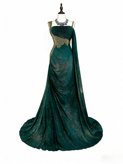 Glitter Blue Long Prom Dresses Spaghetti Straps Sheath Evening Dresses Satin Sleeveless Party Dresses ED06239