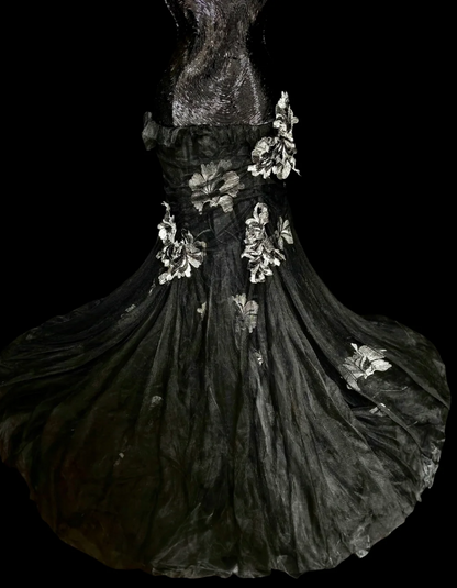 Fairy Black Long Prom Dresses Tulle Halter Mermaid Evening Dresses Applique Sleeveless Party Dresses ED06242