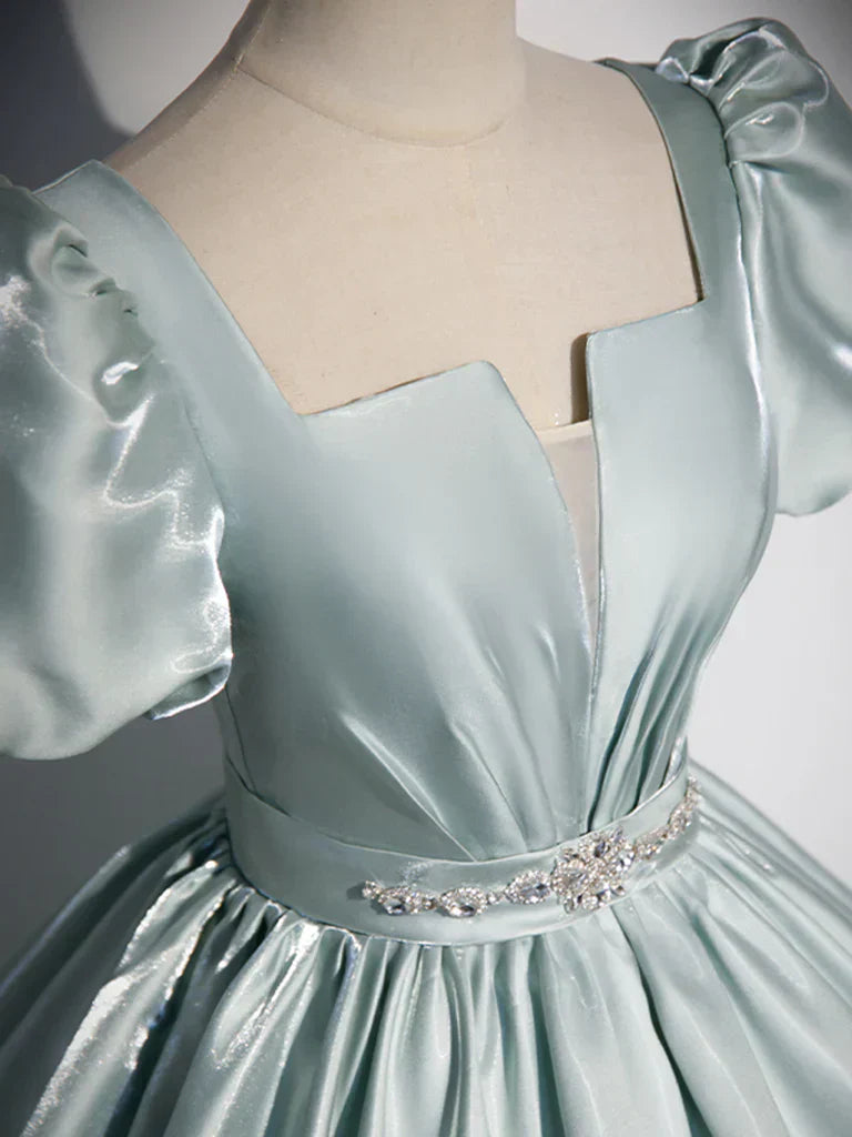 Blue Satin Long Prom Dress, Blue Long Formal Dress HZ1024