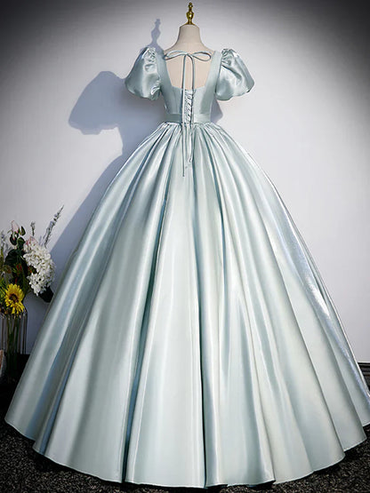 Blue Satin Long Prom Dress, Blue Long Formal Dress HZ1024
