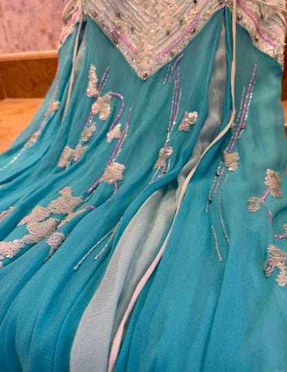 Fairy Sheath Blue Long Prom Dresses, Beaded Chiffon Spaghetti Straps Evening Dresses, Sleeveless Birthday Dresses ED06266