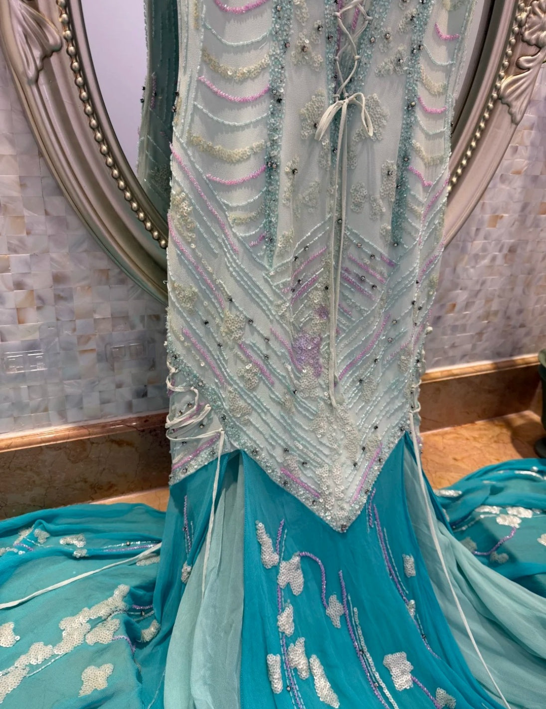 Fairy Sheath Blue Long Prom Dresses, Beaded Chiffon Spaghetti Straps Evening Dresses, Sleeveless Birthday Dresses ED06266