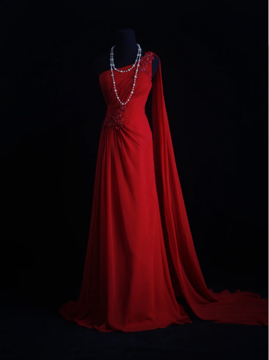 Glam Sheath Burgundy Long Prom Dresses Chiffon One-shoulder Evening Dresses ED06283