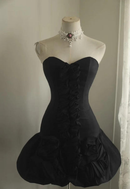 Sexy Sheath Black Short Prom Dress Satin Sweetheart Evening Dress Sleeveless Party Dress ED06310