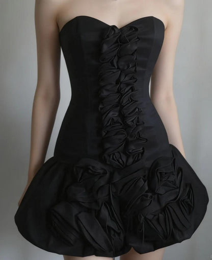 Sexy Sheath Black Short Prom Dress Satin Sweetheart Evening Dress Sleeveless Party Dress ED06310