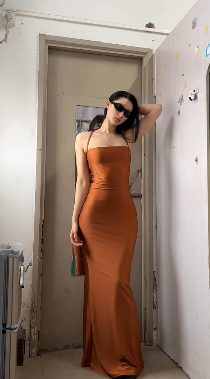Sexy Sheath Long Prom Dress Satin Spaghetti Straps Evening Dress  Sleeveless Party Dress ED06339