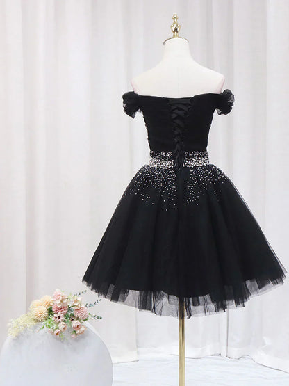 V Neck Short Prom Dress, Black Homecoming Dress with Sequin HZ1024