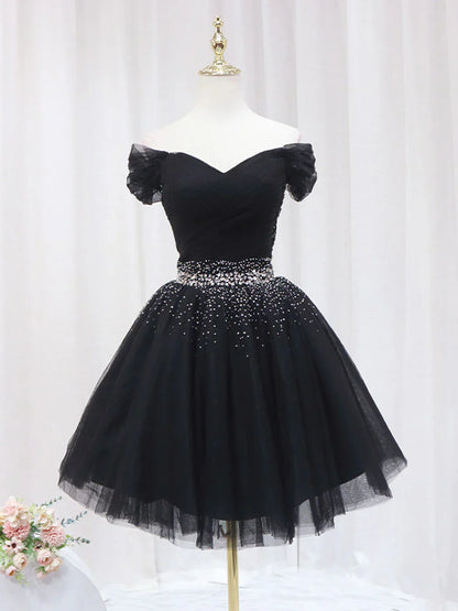 V Neck Short Prom Dress, Black Homecoming Dress with Sequin HZ1024