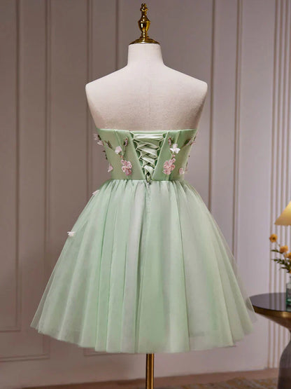 A-Line Tulle Short Prom Dress, Cute Green Homecoming Dresses HZ1024