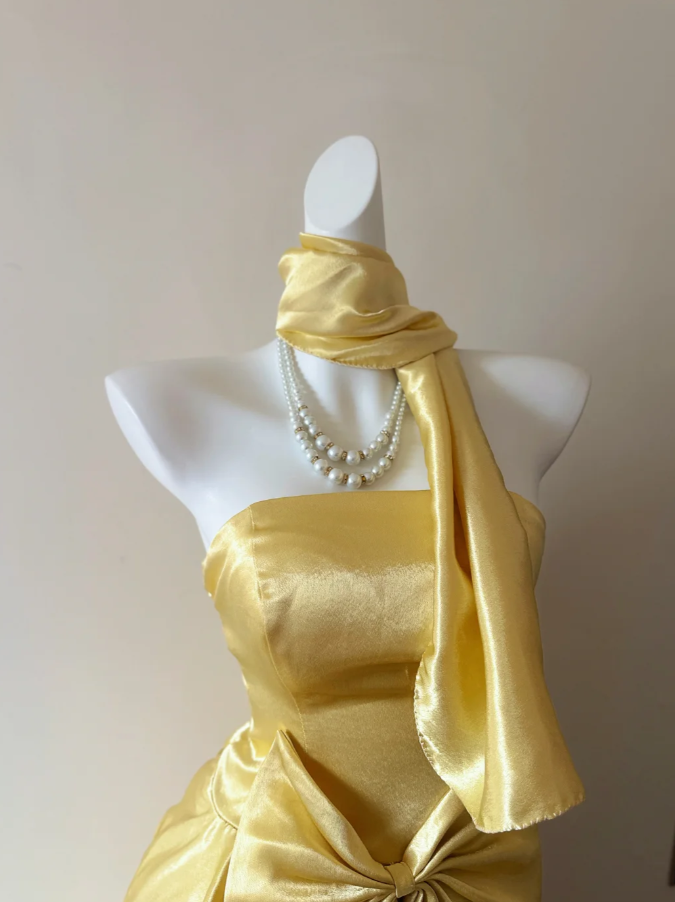 Chic A-Line Gold Long Prom Dress Satin Strapless Evening Dress Sleeveless Birthday Dress ED06353