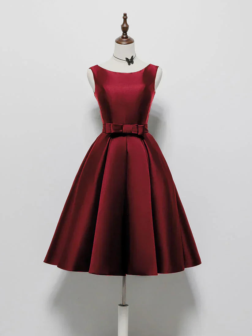 A-Line Satin Black Short Prom Dress, Black Homecoming Dress HZ1024