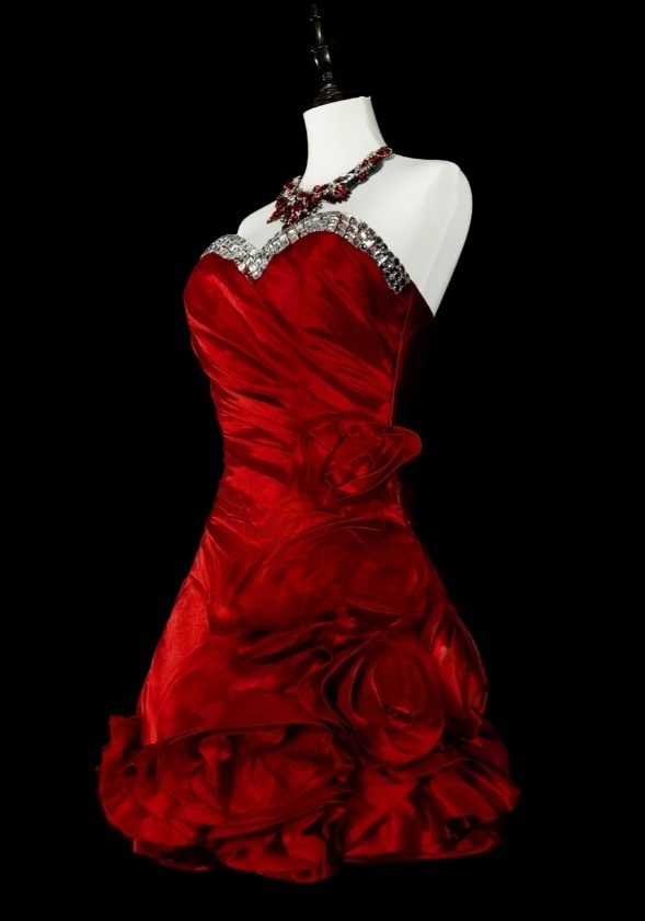 Chic A-line Burgundy Short Prom Dress Satin Sweetheart Evening Dress Sleeveless Party Dress ED06372