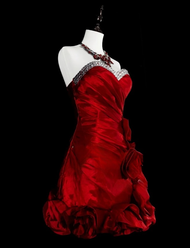 Chic A-line Burgundy Short Prom Dress Satin Sweetheart Evening Dress Sleeveless Party Dress ED06372