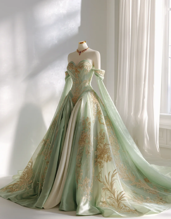 Gorgeous A-Line Green Long Prom Dress Applique Tulle Sweetheart Evening Dress Sweet 16 Dress   ED06381