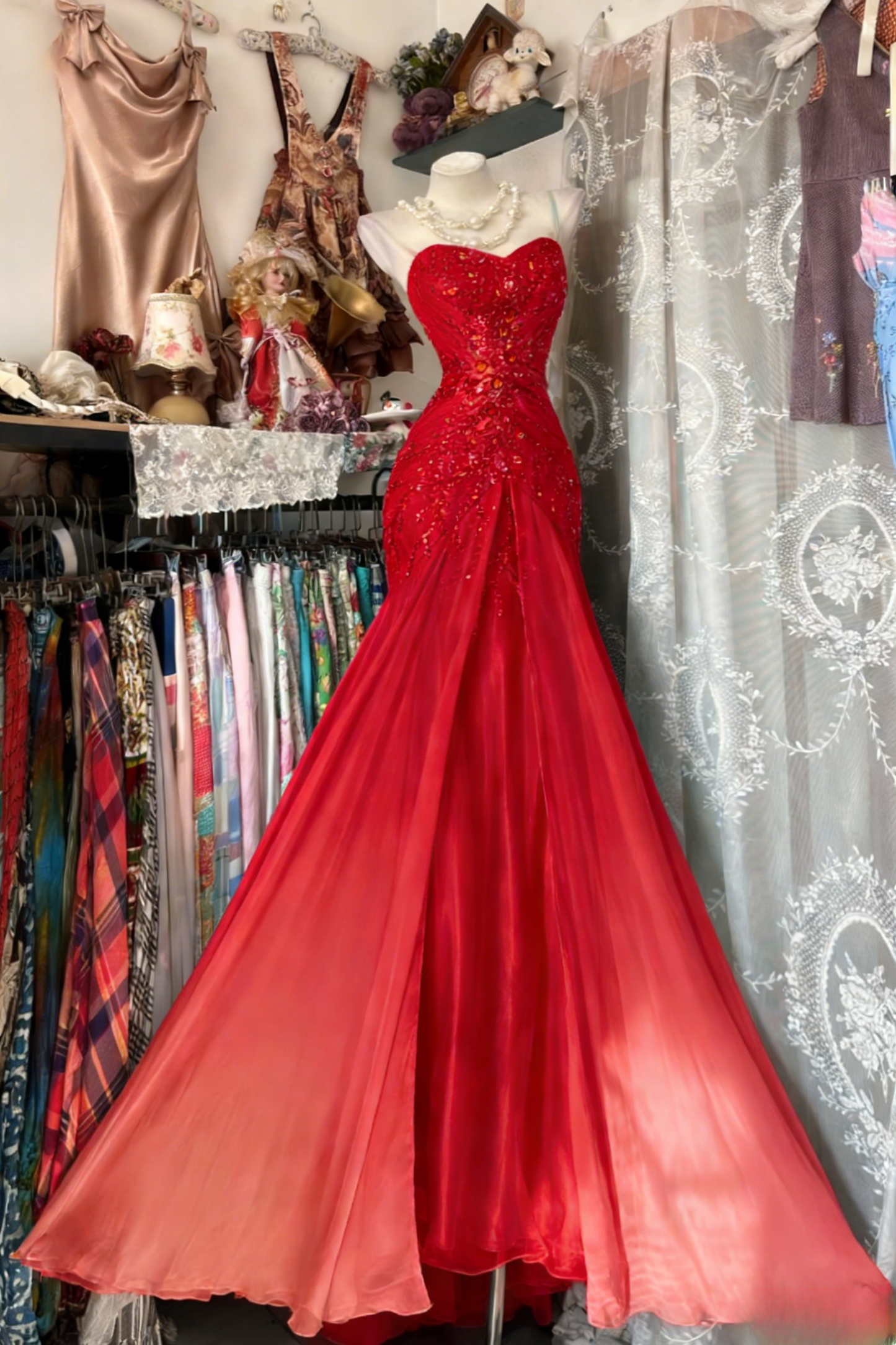 Gorgeous Sheath Blue Long Prom Dress Beaded Chiffon One-shoulder Evening Dress Sleeveless Birthday Dress  ED06385