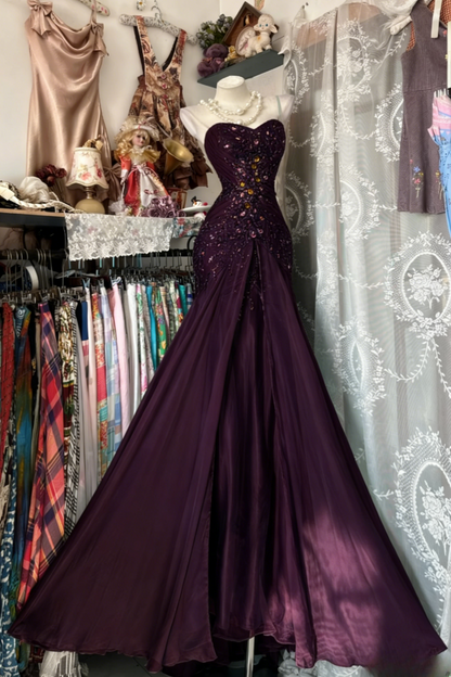 Gorgeous Sheath Blue Long Prom Dress Beaded Chiffon One-shoulder Evening Dress Sleeveless Birthday Dress  ED06385