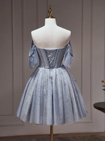 Tulle Dusty Blue Short Prom Dress, Dusty Blue Homecoming Dress HZ1024