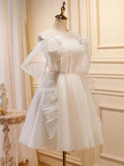 Champagne Tulle Short Prom Dress, Champagne Homecoming Dresses HZ1024