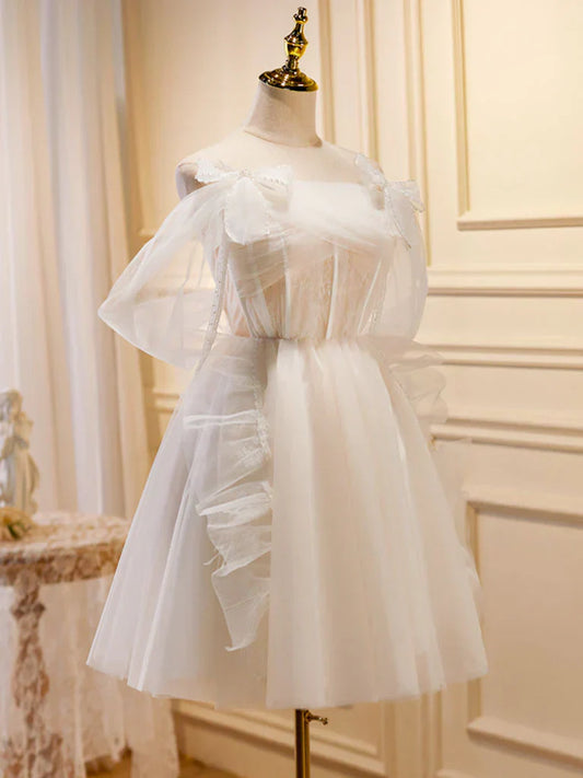 Champagne Tulle Short Prom Dress, Champagne Homecoming Dresses HZ1024