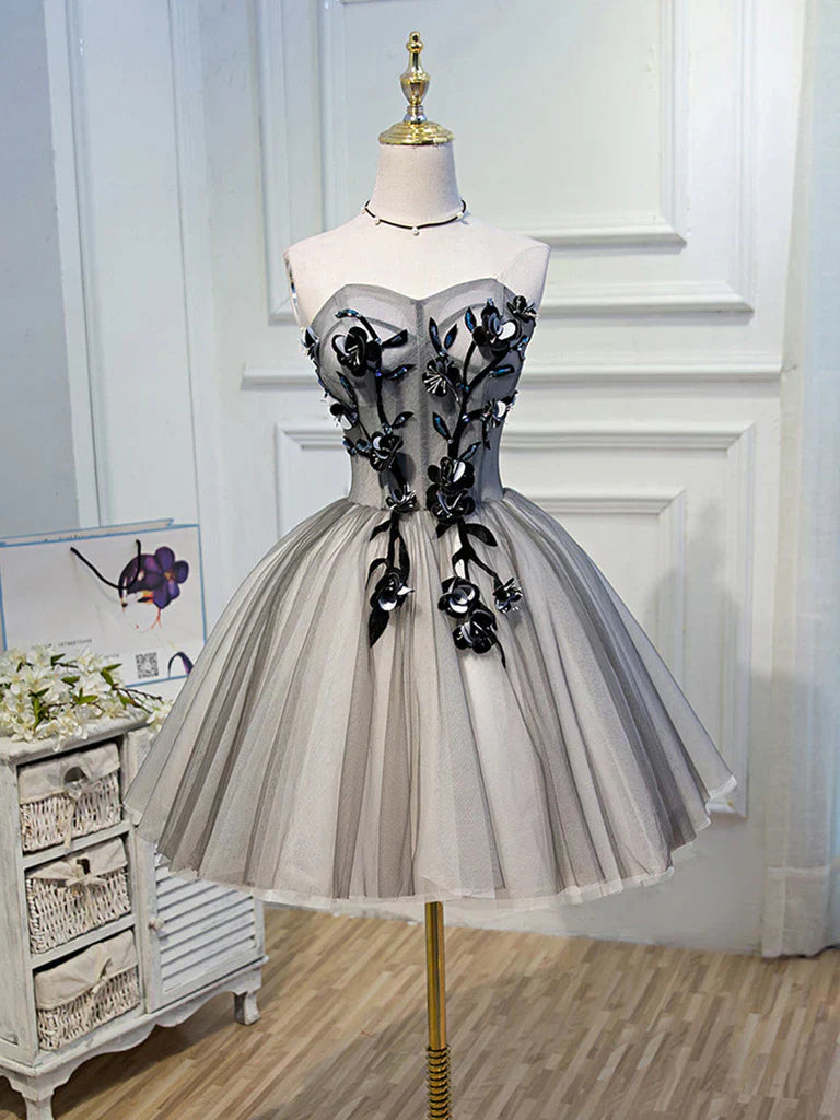 Sweetheart Neck Tulle Lace Short Prom Dress, Cute Homecoming Dress HZ1024