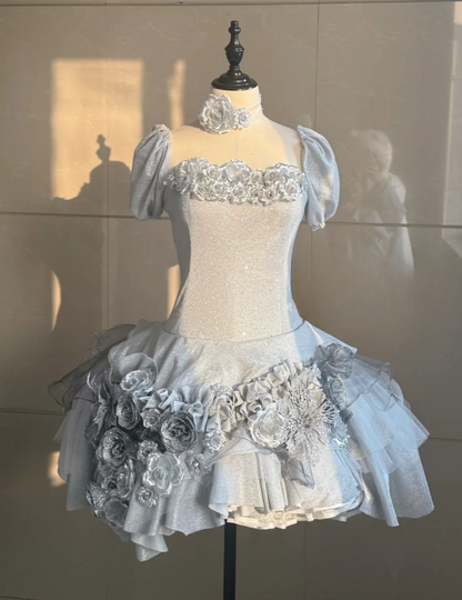 Chic A-line Gray Short Prom Dress Glitter Strapless Party Dress Cute Birthday Dress ED06447