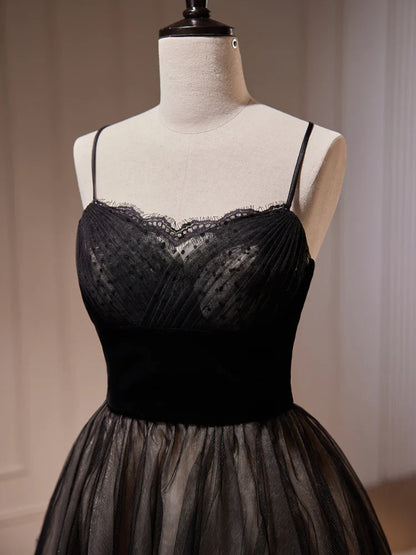 A-Line Lace Tulle Black Short Prom Dress, Black Homecoming Dress ED0645