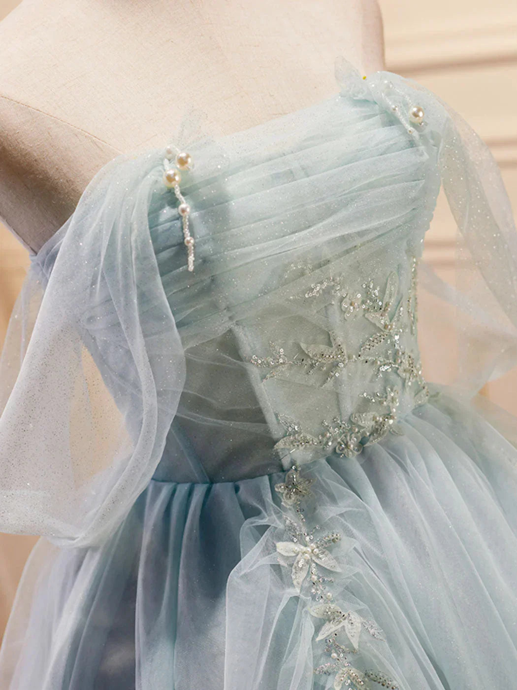 Tulle Off Shoulder Green Short Prom Dress, Green Cute Homecoming Dresses HZ1024