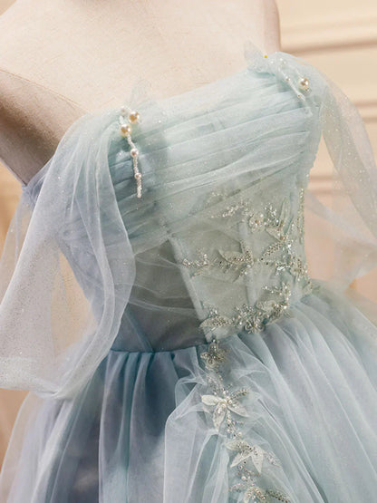 Tulle Off Shoulder Green Short Prom Dress, Green Cute Homecoming Dresses HZ1024