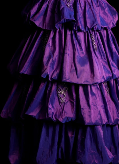Chic Purple Long Prom Dress Satin Applique A-Line Birthday Dress Halter Sleeveless Formal Dress ED06490
