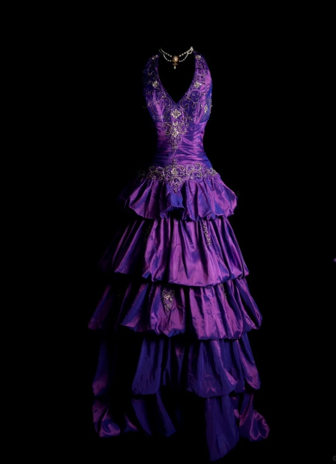 Chic Purple Long Prom Dress Satin Applique A-Line Birthday Dress Halter Sleeveless Formal Dress ED06490