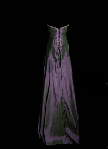 Chic Purple Long Prom Dress Satin Applique A-Line Birthday Dress Strapless Sleeveless Formal Dress ED06491