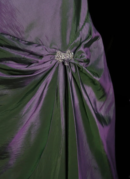 Chic Purple Long Prom Dress Satin Applique A-Line Birthday Dress Strapless Sleeveless Formal Dress ED06491