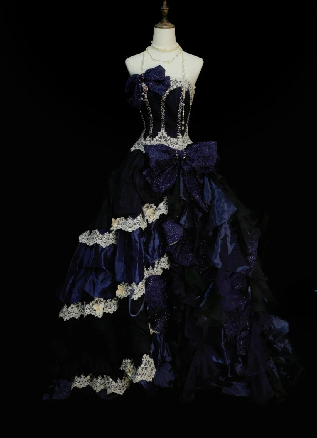 Cute Navy Blue Long Prom Dress Satin Tulle Ball Gown Quinceanera Dress Strapless Sweet 16 Dress ED06494