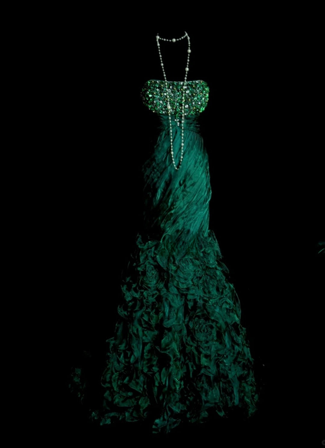 Cute Green Long Prom Dress Satin Beaded Mermaid Evening Dress Strapless Formal Dress ED06495