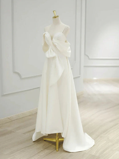A-Line Sweetheart Neck Satin ivory Long Prom Dress, ivory Long Formal Dress  ED065