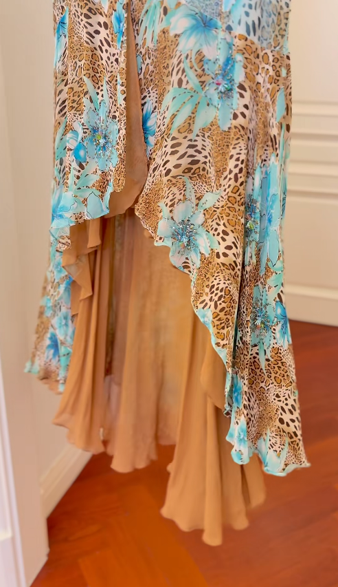 Chic Leopard Short Prom Dress Printed Chiffon Blue Birthday Dress Sheath Spaghetti Straps Homecoming Dress Sleeveless Party Dress ED06502