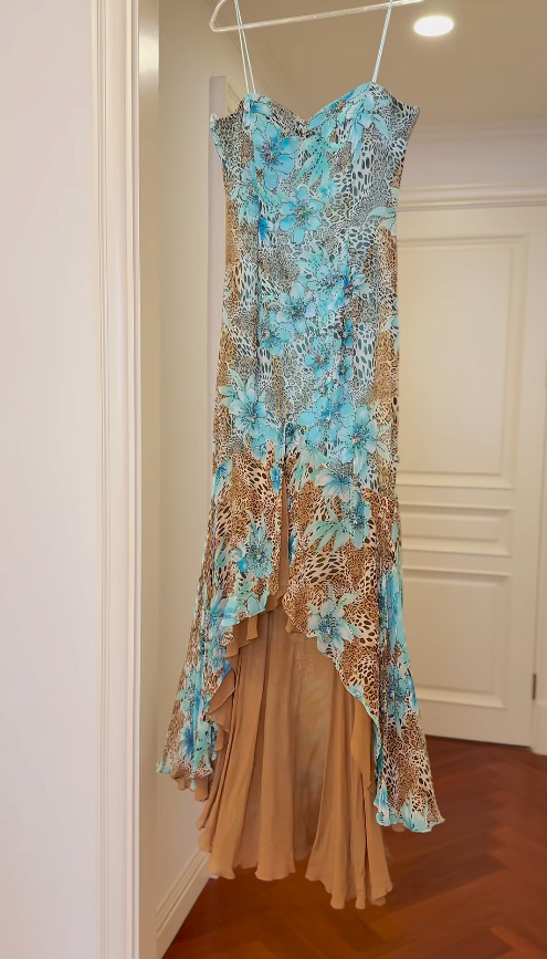 Chic Leopard Short Prom Dress Printed Chiffon Blue Birthday Dress Sheath Spaghetti Straps Homecoming Dress Sleeveless Party Dress ED06502