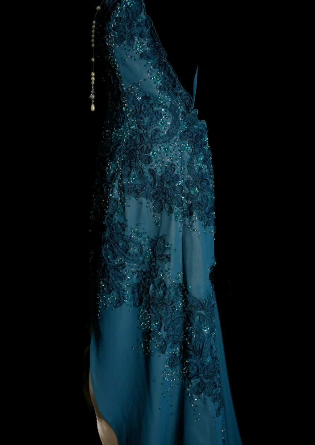 Gorgeous Teal Long Prom Dress Chiffon Applique Sheath Evening Dress Spaghetti Straps Birthday Dress ED06508