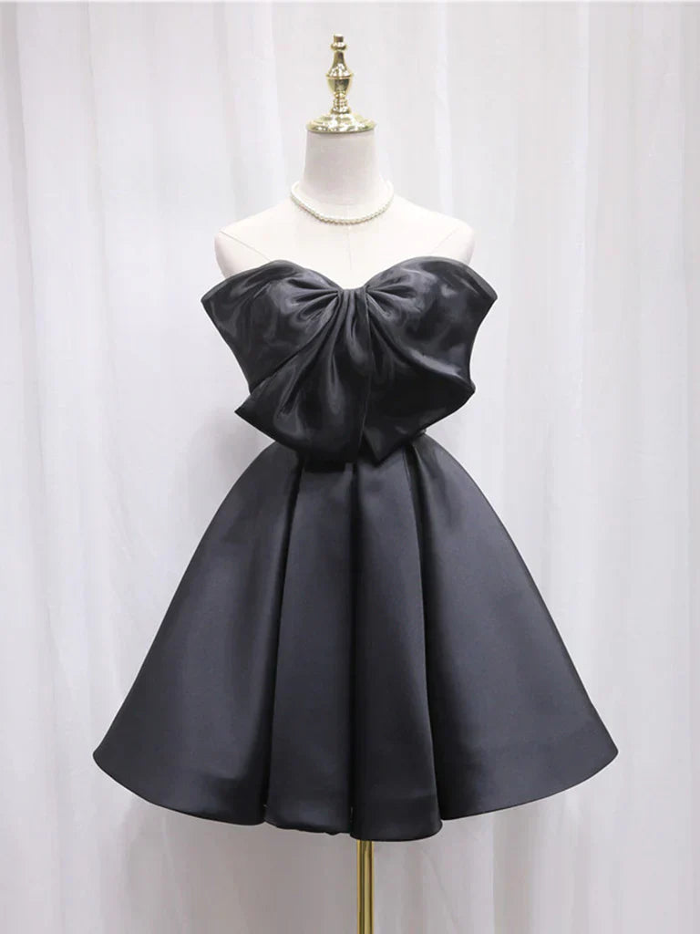 Tulle Satin Short Prom Dress, Black Homecoming Dress HZ1024