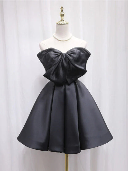 Tulle Satin Short Prom Dress, Black Homecoming Dress HZ1024