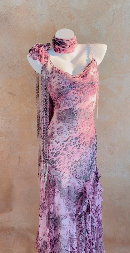 Chic Pink Long Prom Dress Chiffon Beaded Sheath Evening Gowns Spaghetti Straps Birthday Dress ED06520