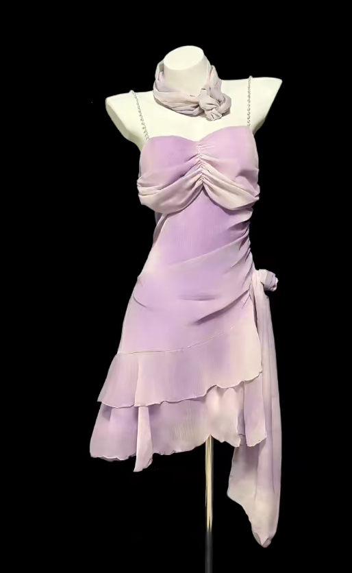 Vintage Lilac Short Prom Dresses Spaghetti Straps Sheath Birthday Outfit Chiffon Party Dress Sleeveless Homecoming Dress ED06539