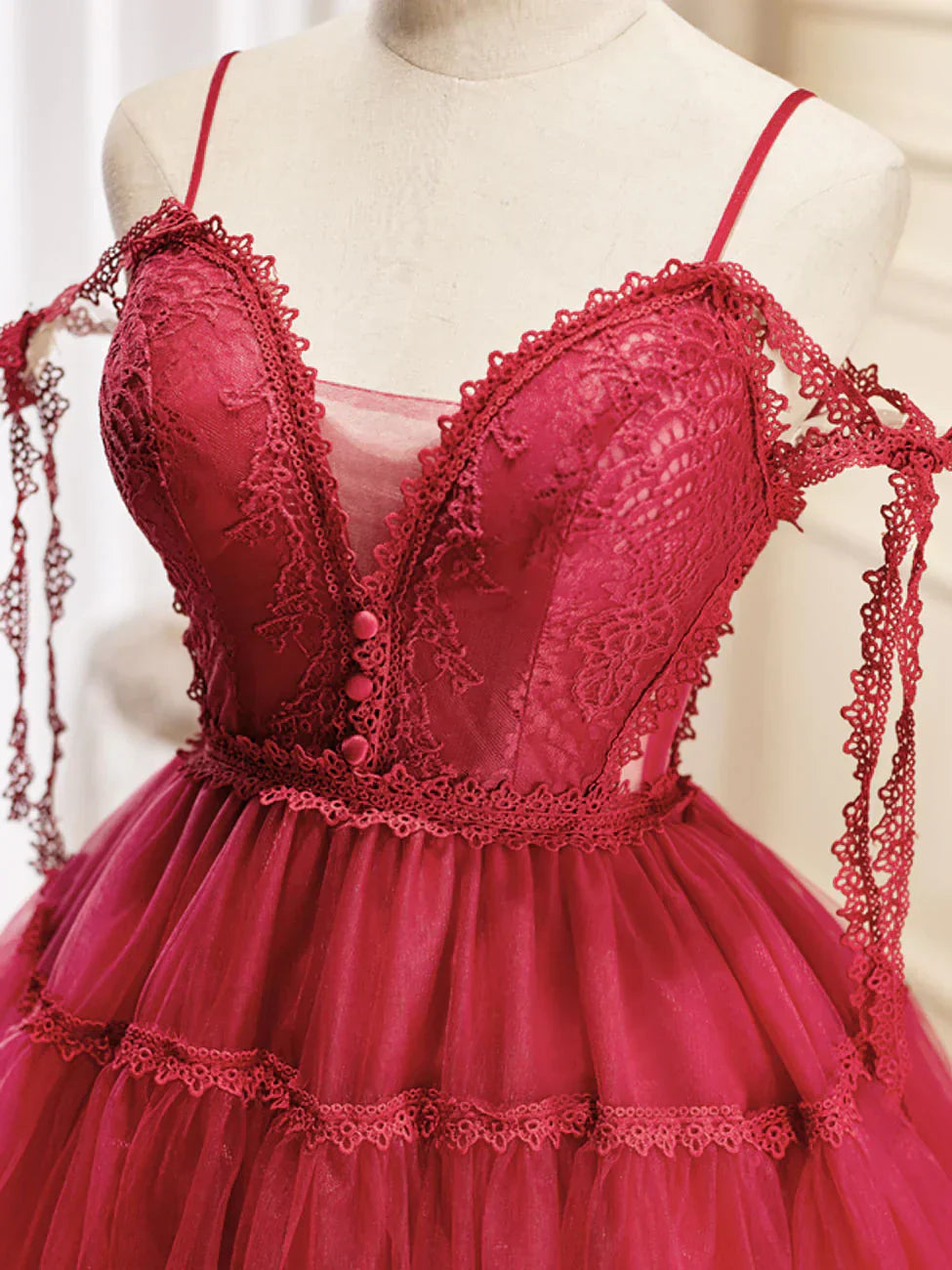 Burgundy Tulle Lace Short Prom Dresses, Burgundy Homecoming Dresses HZ1024