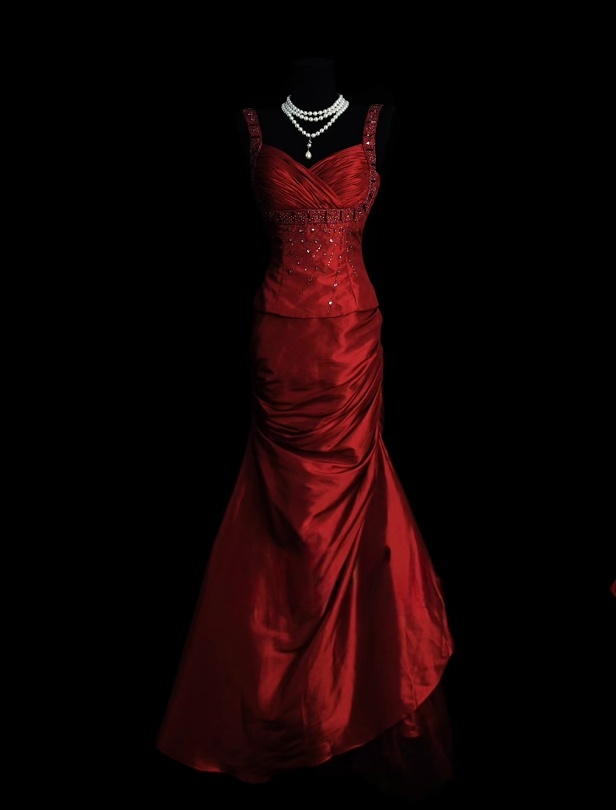 Glam Burgundy Long Prom Dresses Beaded Satin Straps Sheath Evening Dress Sleeveless Formal Dress ED06547