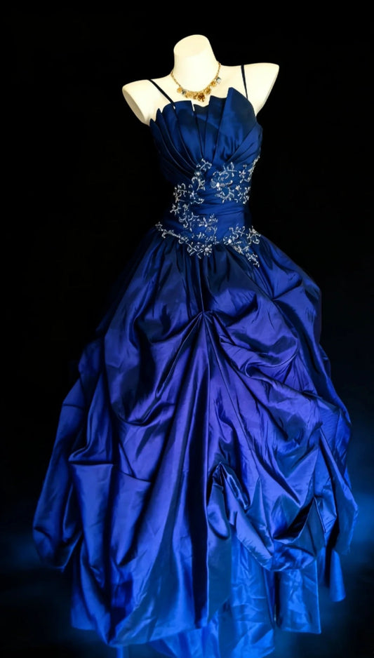 Gorgeous Royal Blue Long Prom Dresses Satin Spaghetti Straps A-Line Evening Dress Sleeveless Birthday Dress ED06552
