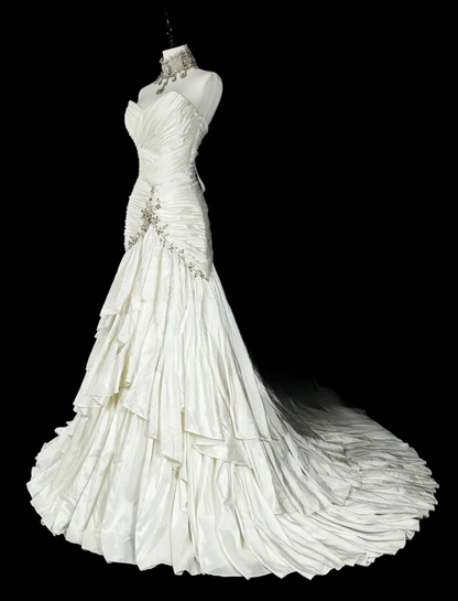 Gorgeous White Long Prom Dresses Satin Sweetheart Sheath Evening Dress Sleeveless Birthday Dress ED06553