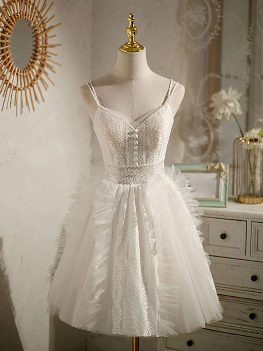 v neck tulle lace short prom dress lace cocktail dress HZ1024