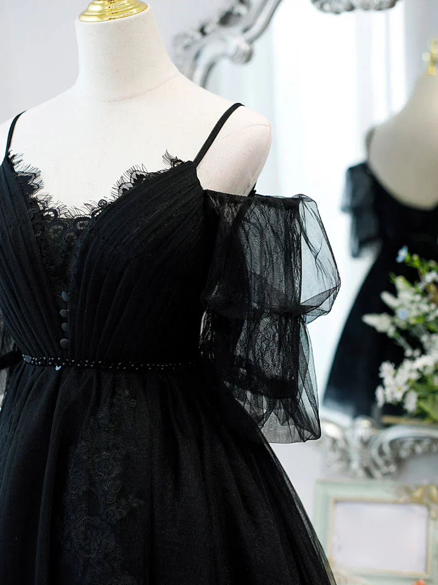 A-Line Tulle Lace Short Prom Dress, Black Homecoming Dresses HZ1024