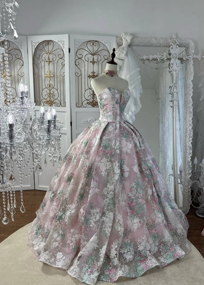 Chic Pink Long Prom Dress Sweetheart A-Line Evening Dress Embroidered Tulle Sleeveless Birthday Dress ED06584