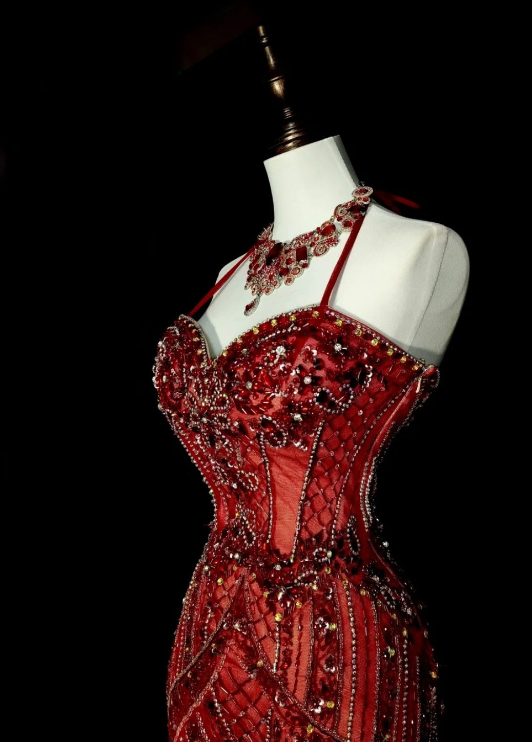 Chic Burgundy Long Prom Dress Tulle Halter Mermaid Evening Dress Sleeveless Birthday Dress ED06593